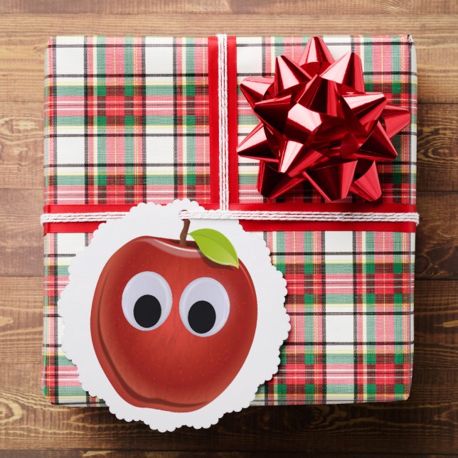 Apple, red fruit with googly eyes - Personalized Ornament Card (Insitu (Gift))