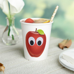 Apple, red fruit with googly eyes - Personalized Paper Cups