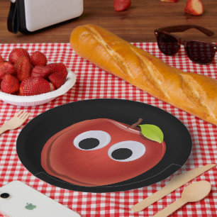 Apple, red fruit with googly eyes - Personalized Paper Plate