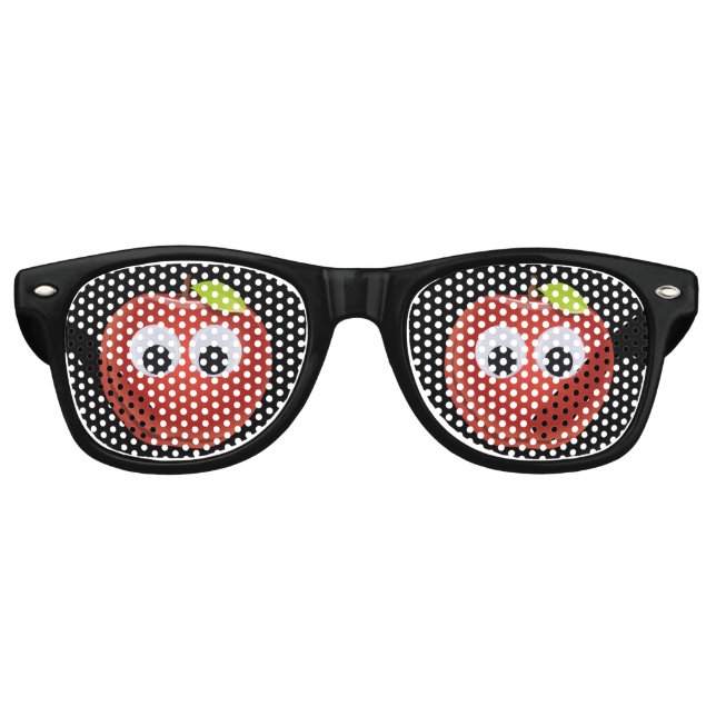 Apple, red fruit with googly eyes - Personalized Retro Sunglasses (Front)