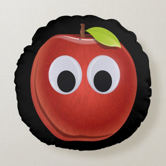Apple, red fruit with googly eyes - Personalized Round Pillow (Front)