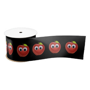 Apple, red fruit with googly eyes - Personalized Satin Ribbon