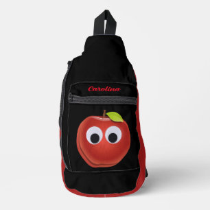 Apple, red fruit with googly eyes - Personalized Sling Bag