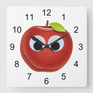 Apple, red fruit with googly eyes - Personalized Square Wall Clock