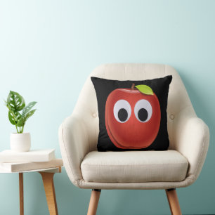 Apple, red fruit with googly eyes - Personalized Throw Pillow