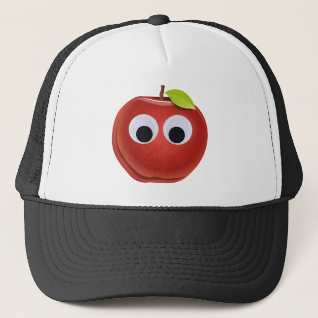Apple, red fruit with googly eyes - Personalized Trucker Hat (Front)