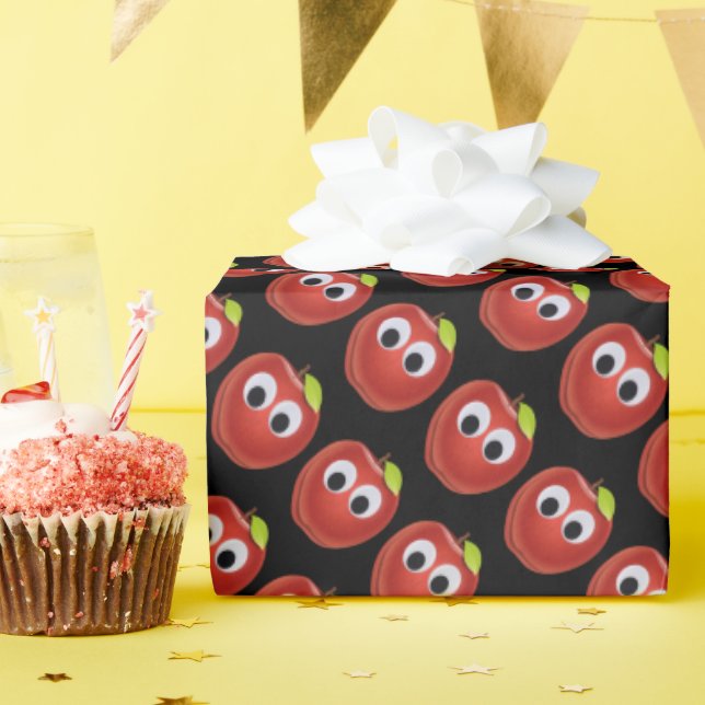 Apple, red fruit with googly eyes - Personalized Wrapping Paper (Birthday Party)