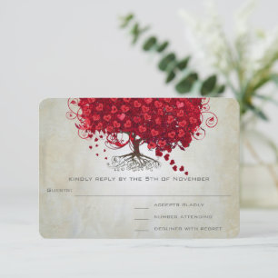 Apple Red Heart Leaf Wedding RSVP