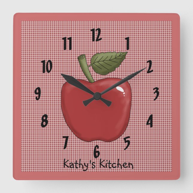 Apple (Red) Square Wall Clock (Front)