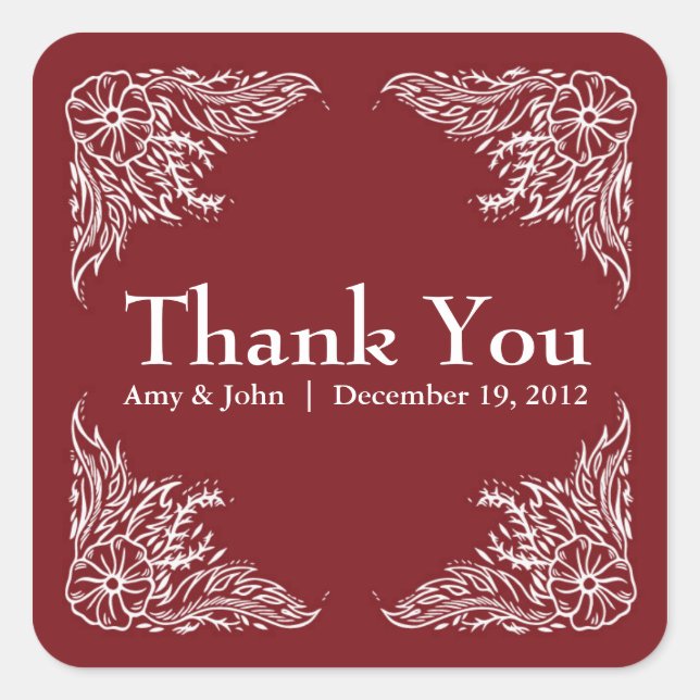 Apple Red & White Wedding Thank You Sticker (Front)