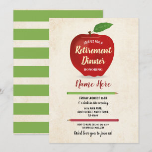 Apple Retirement Party Red Teacher Cream Rustic Invitation