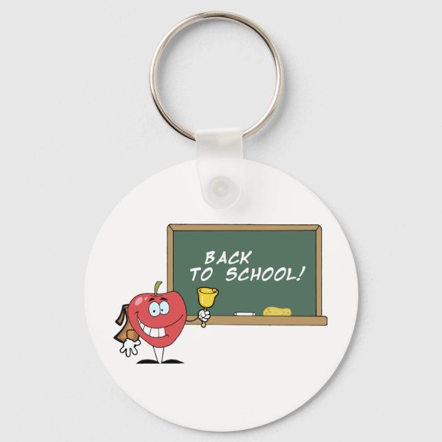 Apple Ringing A Bell In Front A School Chalk Board Keychain (Front)