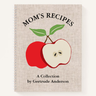 Apple Rustic Faux Burlap Mom's Recipe Cookbook Notebook