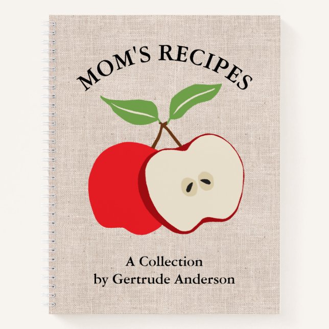 Apple Rustic Faux Burlap Mom's Recipe Cookbook Notebook (Front)