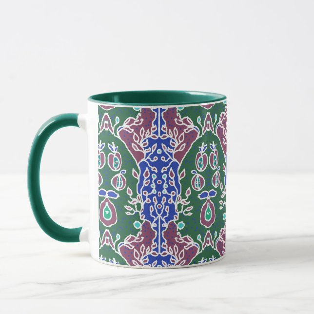Apple Seeds in Garden Green Blue & Mauve Big Mug (Left)