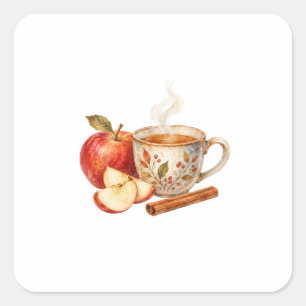 Apple Slices and Tea Cup Square Sticker