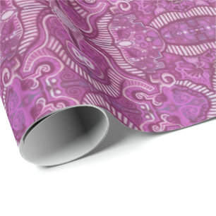 Apple Stripe Bohemian Arabesque Pattern Purple Wrapping Paper