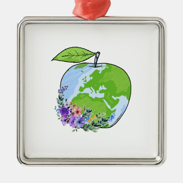 Apple Teacher Metal Ornament (Front)