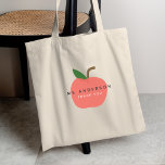 Apple Teacher | Modern Name Thank You Tote Bag<br><div class="desc">A simple, stylish, vibrant apple fruit graphic design badge in a fun, trendy, scandinavian minimalist style in shades or red pink and green which can be easily personalized with your teachers name by replacing "Ms Anderson" and a tagline replacing "Thank you" to make a truly unique thank you gift for...</div>