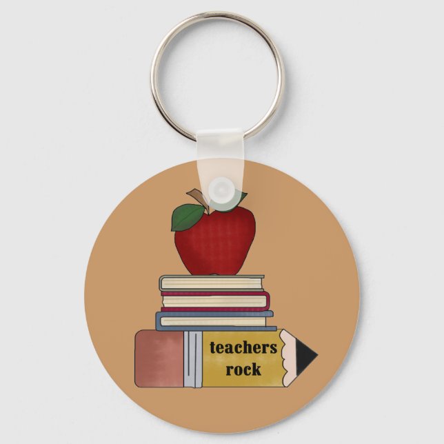 Apple Teachers Rock Tshirts and Gifts Keychain (Front)