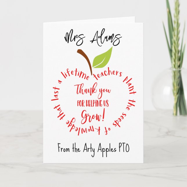 Apple thank you for helping us grow teacher card (Front)