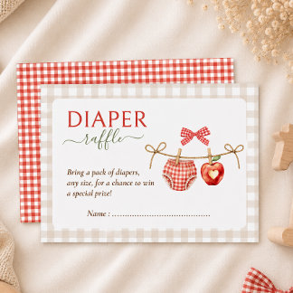 Apple theme red gingham baby shower diaper raffle  enclosure card