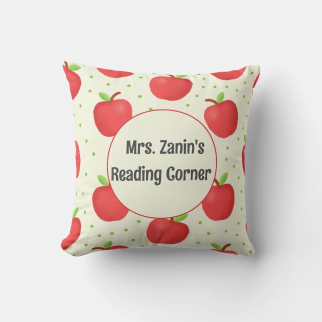 Apple-themed Teacher Appreciation Reading Corner Throw Pillow (Front)