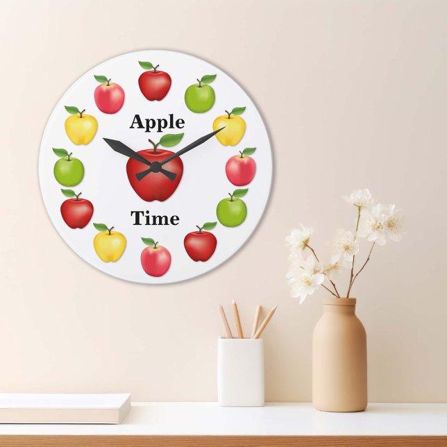 Apple Time, Delicious, Granny Smith, Pink Variety Large Clock (It’s Apple Time! Fresh, Red Delicious, Granny Smith, Golden Delicious and Pink Lady Apples.)