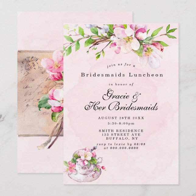 Apple Tree Blossoms Bridesmaids Luncheon Invites (Front/Back)
