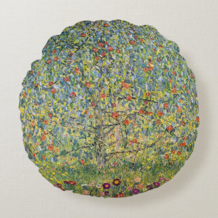 Apple Tree by Gustav Klimt, Vintage Art Nouveau Round Pillow