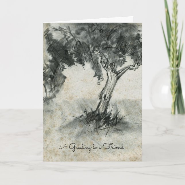 Apple Tree Charcoal Fall Fruit Tree Friendship Card (Front)