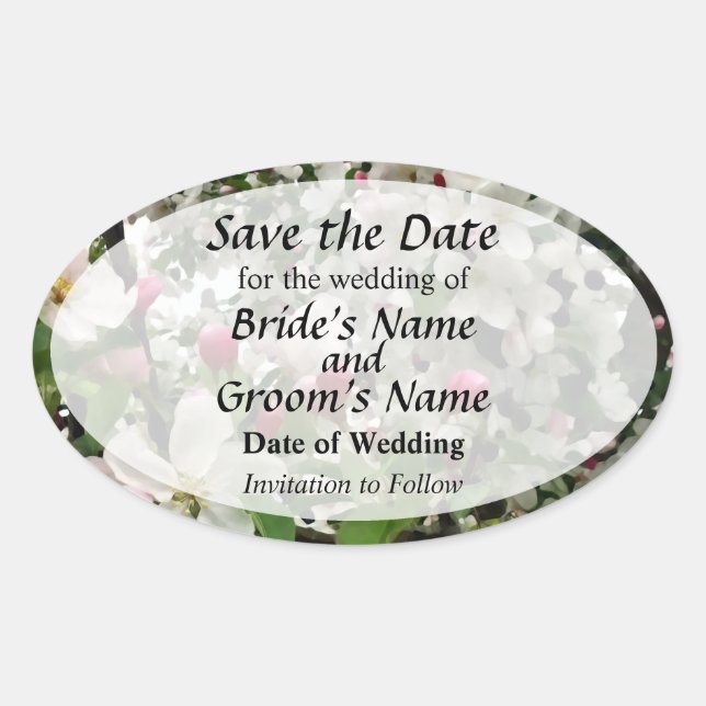 Apple Tree In Bloom Save the Date Oval Sticker (Front)