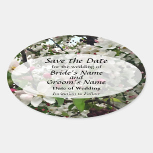 Apple Tree In Bloom Save the Date Oval Sticker