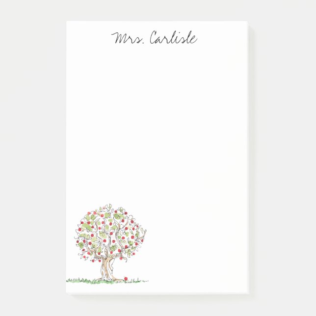 Apple Tree Teacher's Monogrammed Name 4 x 6 Post-it Notes (Front)