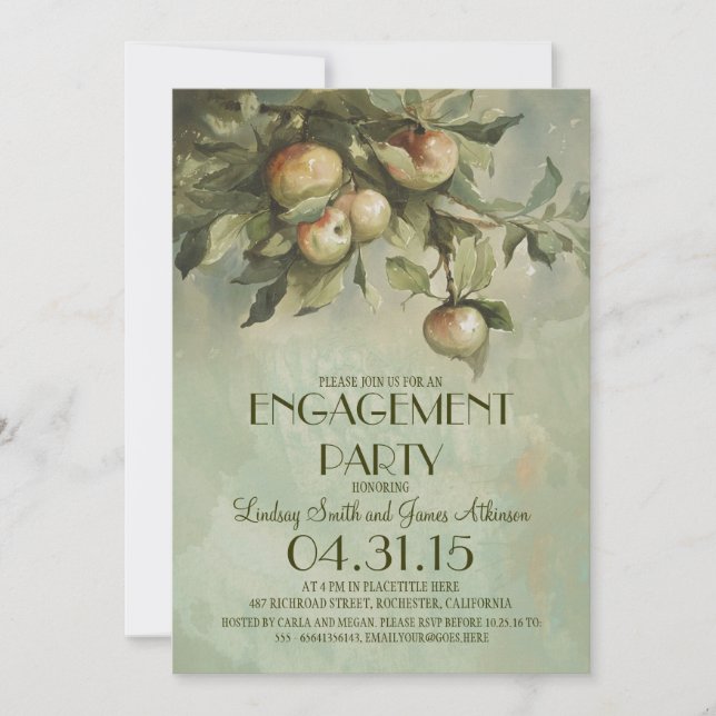 Apple tree vintage engagement party invitations (Front)