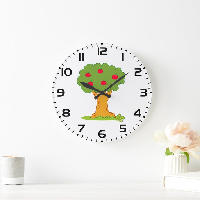 Apple Tree Whimsical Red Apples Large Clock (Creator Uploaded)
