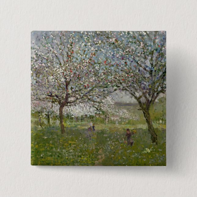 Apple Trees in Flower 2 Inch Square Button (Front)