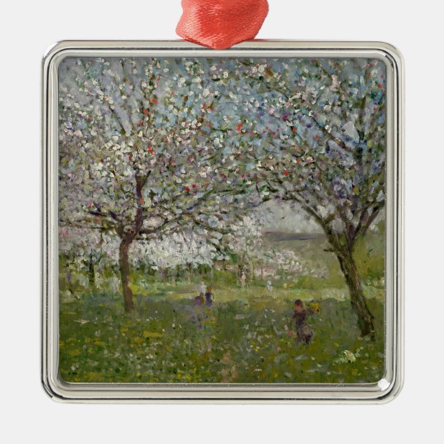 Apple Trees in Flower Metal Ornament (Front)