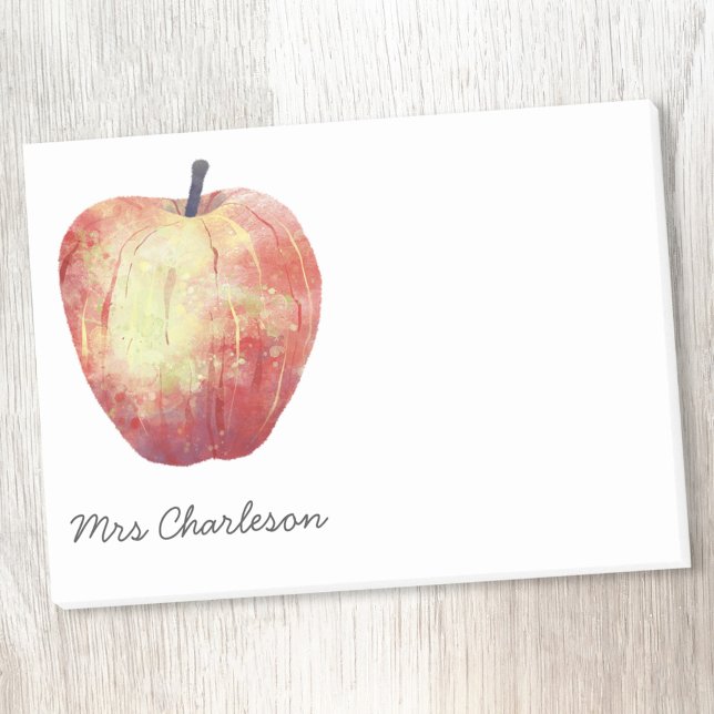 Apple Watercolor Personalized Post-it Notes (Watercolor apple personalized name post it notes)