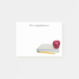 Apple with Book and Pencil Teacher Name 4 x 3 Post-it Notes