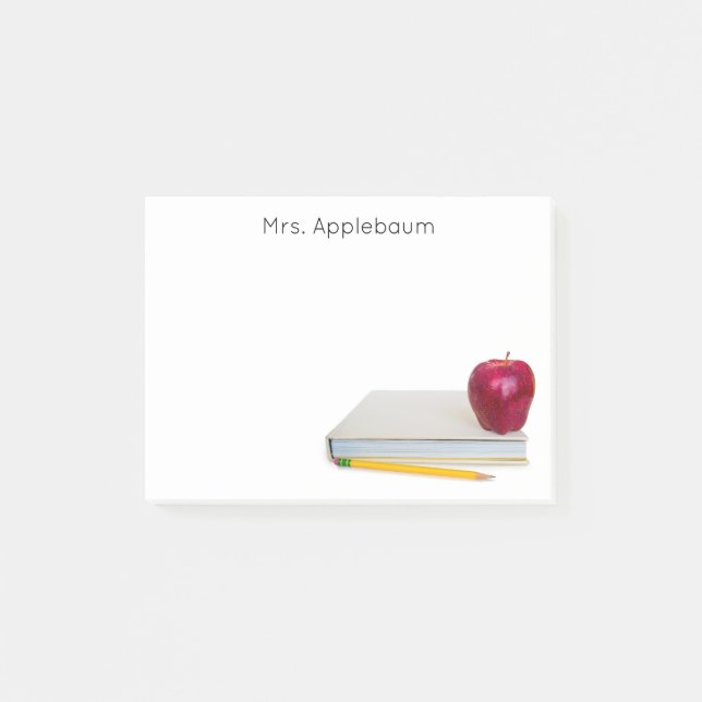 Apple with Book and Pencil Teacher Name 4 x 3 Post-it Notes (Front)