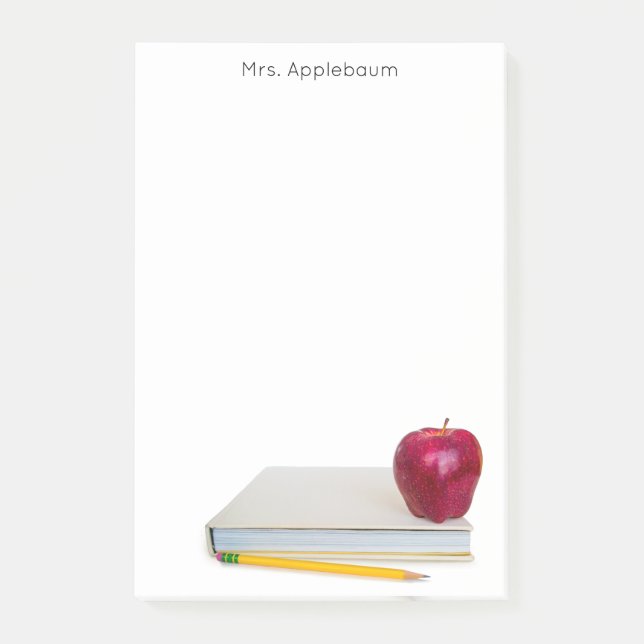 Apple with Book and Pencil Teacher Name 4 x 6 Post-it Notes (Front)