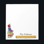 Apple with Book Stack Add Name 5.5 x 6 Notepad<br><div class="desc">Personalize these notes featuring a colourful stack of books with an apple on top and a ruler with name above.  Great gift for a teacher!</div>