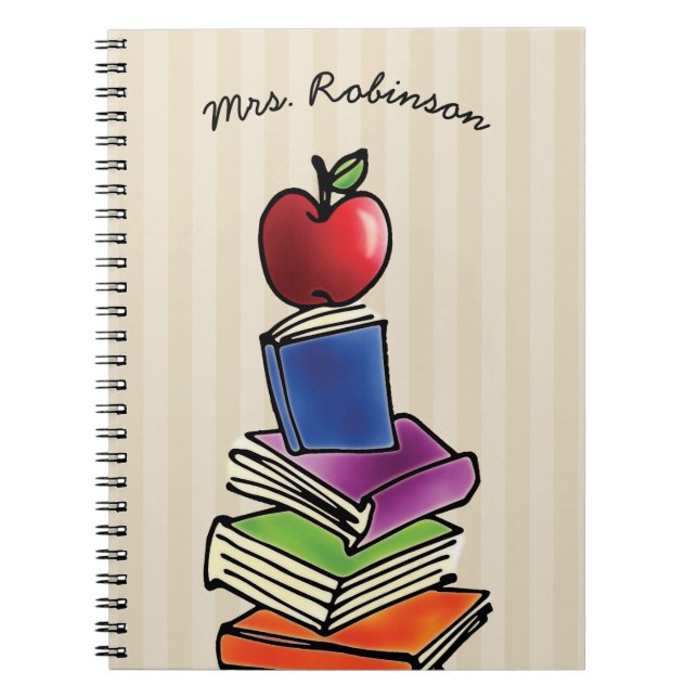Apple with Book Stack Teacher Name (Front)