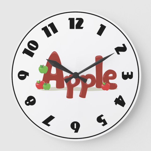 Apple Word Art with Red & Green Apples  Large Clock (Front)