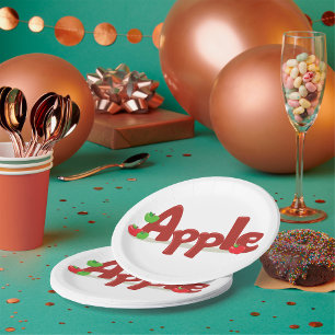 Apple Word Art with Red & Green Apples  Paper Plate