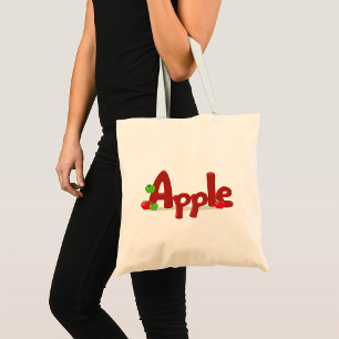 Apple Word Art with Red & Green Apples  Tote Bag
