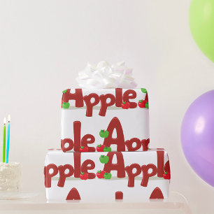 Apple Word Art with Red & Green Apples  Wrapping Paper