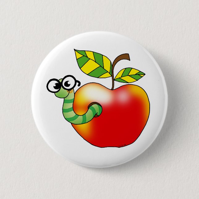 Apple & Worm, back to school 2 Inch Round Button (Front)