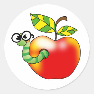 Apple & Worm, back to school Classic Round Sticker